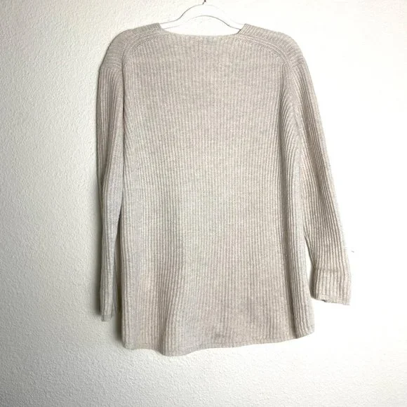 Madewell Woodside Merino Wool Long Sleeve V-Neck Ribbed Pullover Sweater - Picture 4 of 6